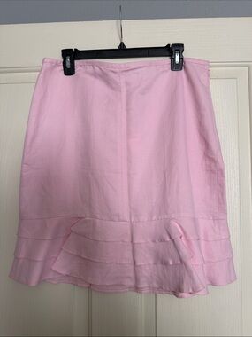 Ann Taylor Pink Linen Ruffle-Trim Mini Skirt 14P